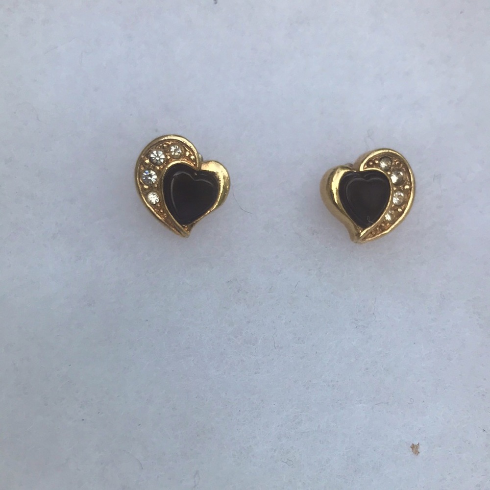 Vintage Avon Black Cabachan Heart and Rhinestone shaped earrings.
